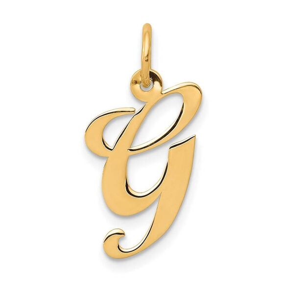 14k Yellow Gold, Ella Collection Medium Fancy Script Initial G Pendant - Picture 1 of 4